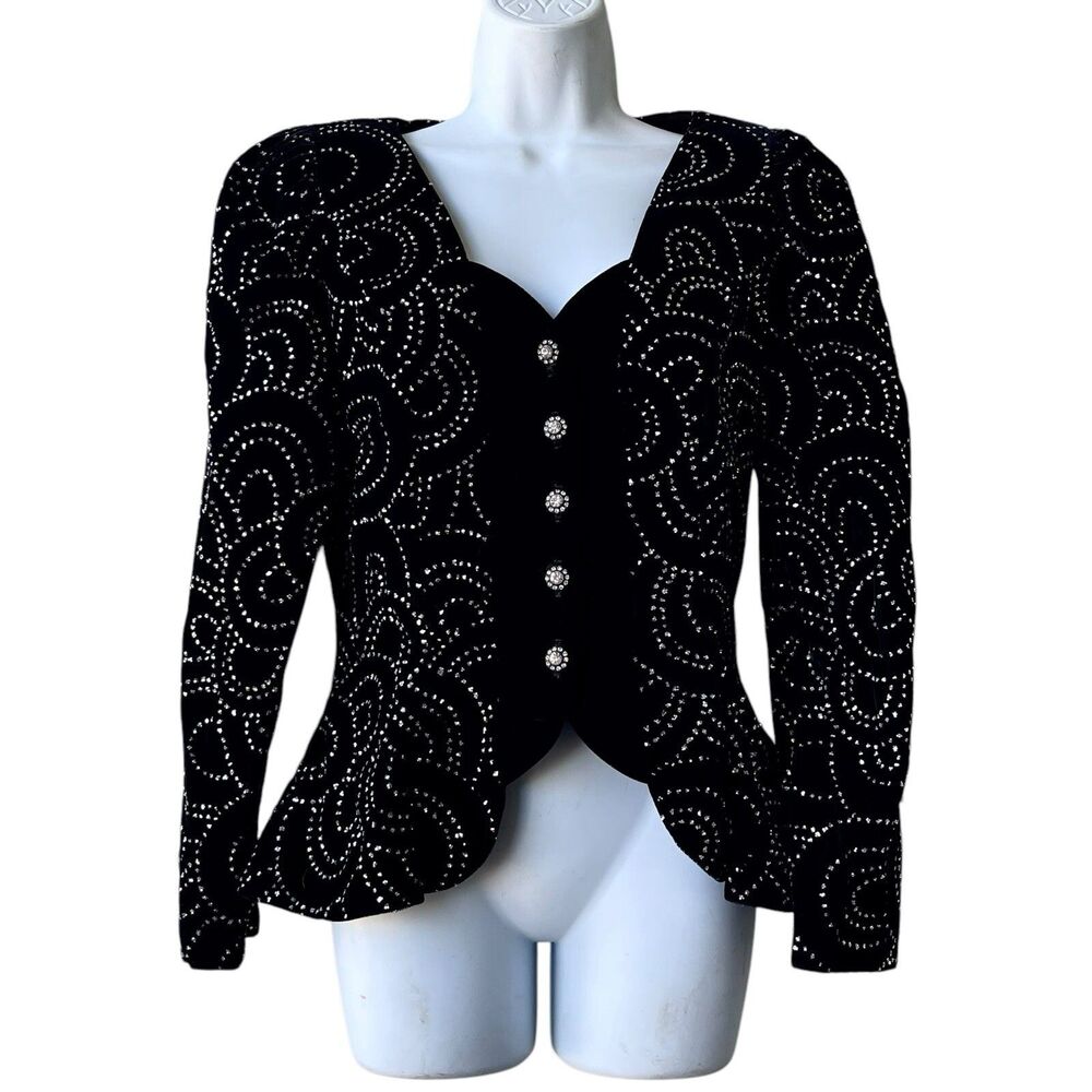 VTG Cachet by Bari Protas Victorian Evening Top Velvet Sequins Puff Sleeve 5/6